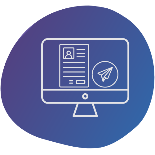 Illustration of a computer with a document and a send button on the screen